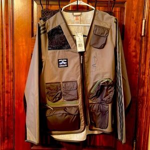 Men’s L Adidas fishing jacket with “F*cking Awesome” line rain poncho included